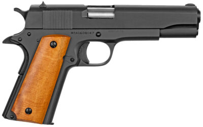 Rock Island 51815 GI Standard FS *CA Compliant 38 Super Caliber with 5″ Barrel, 10+1 Capacity, Overall Black Parkerized Finish Steel Beavertail Frame, Serrated Slide & Wood Grip
