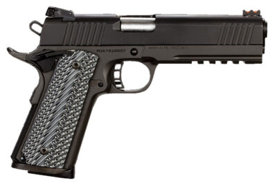 Rock Island 51485 Tac Ultra FS 45 ACP Caliber with 5″ Barrel, 8+1 Capacity, Overall Black Parkerized Finish Steel, Picatinny Rail/Beavertail Frame, Serrated Slide & Black & Gray G10 Grip