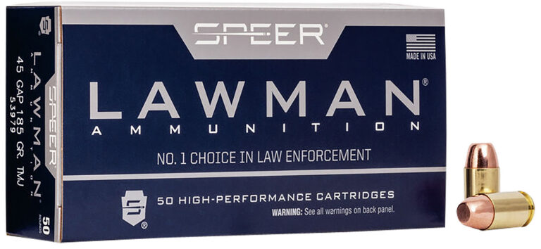 Speer Ammo 53979 Lawman 45 GAP 185 gr Total Metal Jacket (TMJ) 50 Bx/ 20 Cs