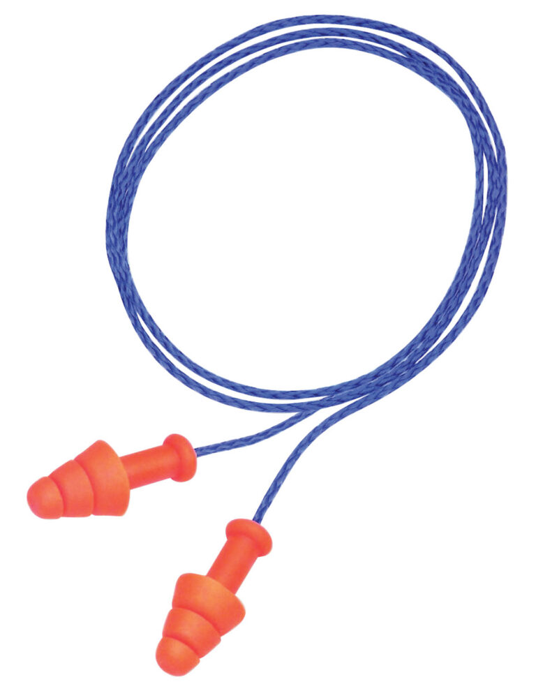Howard Leight R01520 Corded Ear Plugs Smart Fit Foam 25 dB Behind The Neck Orange Ear Buds with Blue Cord Adult 2 Pair