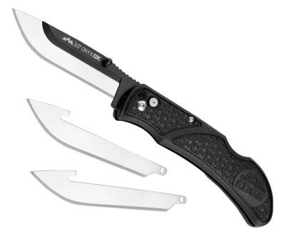 Outdoor Edge OX30C Onyx Lite 3″ Folding Plain 420J2 Stainless Steel Blade Black Trimond Textured Polymer Handle
