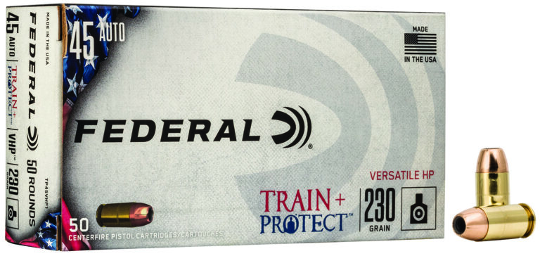 TRAIN + PROTECT 45 AUTO AMMO 45 ACP 230GR VERSATILE HOLLOW POINT 50/BOX