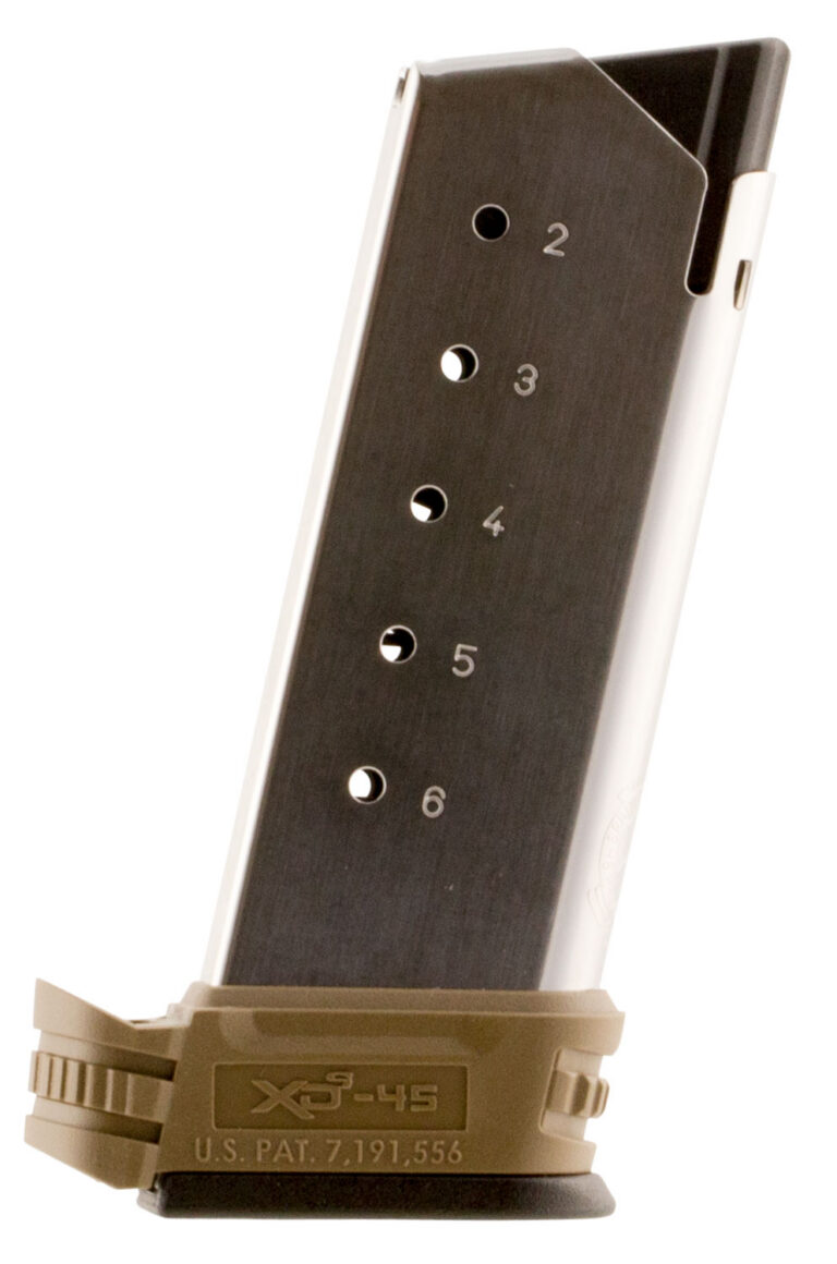 .45 ACP 6-ROUND XD-S MID-SIZE MAGAZINE W/FDE SLEEVES FOR BACKSTRAPS 1 & 2