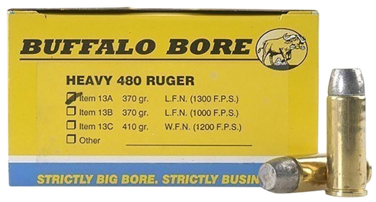 Buffalo Bore Ammunition 13A/20 Heavy 480 Ruger 370 gr Lead Flat Nose (LFN) 20 B