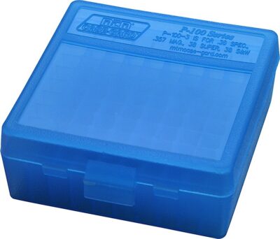 MTM Case-Gard P100324 Ammo Box Flip-Top Multi Caliber Handgun Clear Blue Polypropylene 100rd