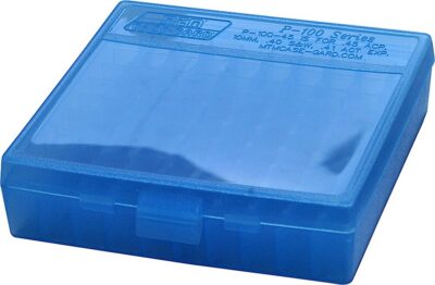 FLIP TOP PISTOL AMMO BOXES FLIP TOP PISTOL AMMO BOX 9MM-380 ACP 100 ROUND BLUE
