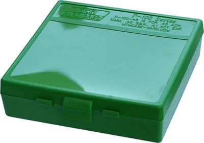 FLIP TOP PISTOL AMMO BOXES FLIP TOP PISTOL AMMO BOX 9MM-380 ACP 100 ROUND GREEN