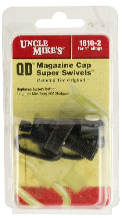 Uncle Mike’s 18102 Mag Cap Swivel Set made of Steel with Blued Finish, 1″ Loop Size & Quick Detach Style for 12 Gauge Mossberg 500 Includes Two Super Swivels