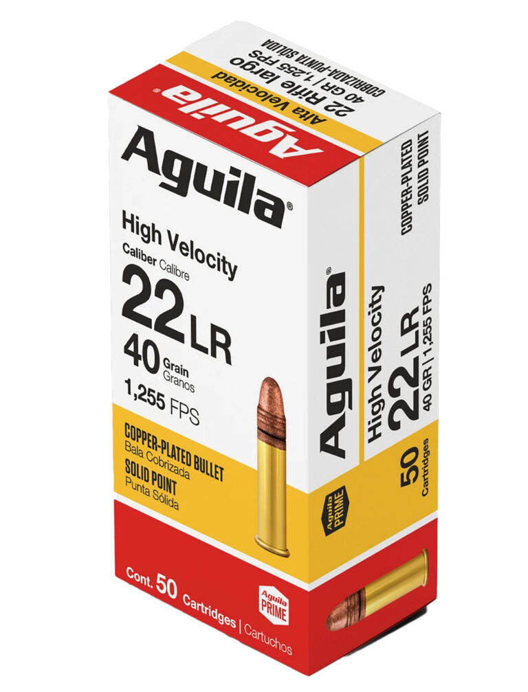 Aguila 1B222328 Standard High Velocity 22 LR 40 gr Copper-Plated Solid Point 50