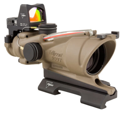 TA31 ACOG ECOS 4X32MM DUAL ILLUM CROSSHAIR 5.56 RETICLE WITH RM01 ACOG BAC ECOS 4X32MM FXD RED CROSSHAIR FDE W/QD MOUNT & RMR