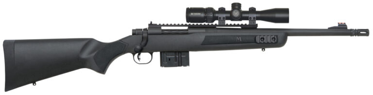 Mossberg 27793 MVP Scout 7.62x51mm NATO 10+1 16.25" Threaded Barrel w/Removeable A2 Style Muzzle Brake, Front Fiber Optic/Rear Ghost Ring Sights, Pillar-Bedded Synthetic Stock, Magpul PMAG, AR Magazine Compatible, Includes Vortex 2-7x32mm Scope