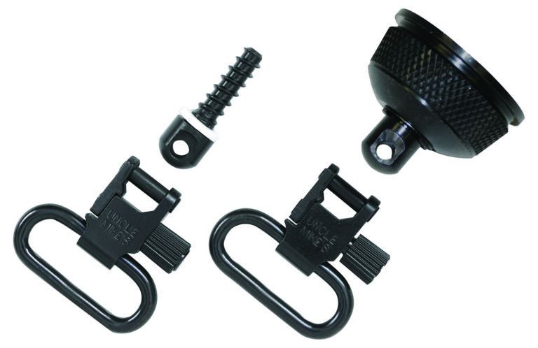 Uncle Mike's 18002 Mag Cap Swivel Set made of Steel with Blued Finish, 1" Loop Size & Quick Detach Style for 12 Gauge Remington 870 Express with Wood Stock Includes Two Super Swivels