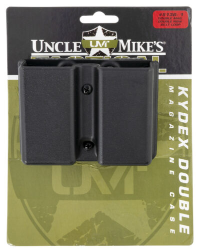 Uncle Mike’s 51361 Kydex Double Mag Case Black Kydex Belt Clip 9mm Luger 40 S&W Belts 1.75″ Wide