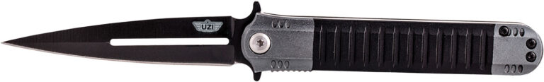 Uzi Accessories UZKFDR009 Covert 3.50" Folding Spear Point Plain Black Stainless Steel Blade Black/Gray Aluminum Handle Includes Metal Clip