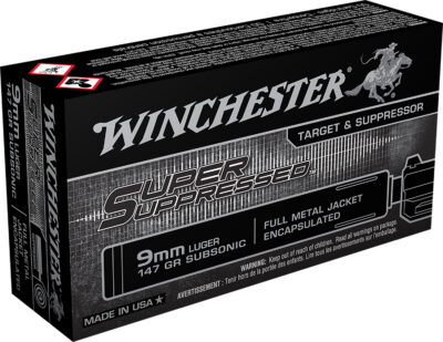 SUPER SUPPRESSED 9MM LUGER HANDGUN AMMO 9MM LUGER 147GR FULL METAL JACKET ENCAPSULATED 50/BOX