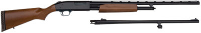 Mossberg 54282 500 Combo Full Size 20 Gauge Pump 3″ 5+1 Blued 26″ Slugster/24″ Fully-Rifled Barrels, Blued Steel Receiver, Fixed Wood Stock, Right Hand, Fully Rifled Bore Barrel