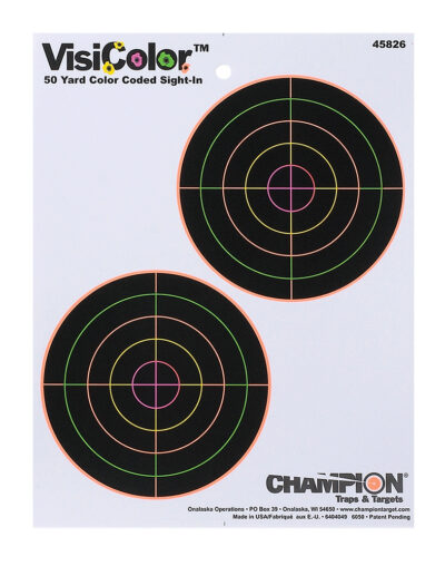 Champion Targets 45826 VisiColor  5″ Double Bullseye Paper Self-Adhesive 8.50″ x 11″ Multi-Color 10 Pack
