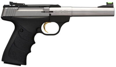 Browning 051442490 Buck Mark Camper *CA Compliant 22 LR 10+1 5.50″ Taper Bull Barrel, Matte Stainless Serrated SS Slide & Aluminum Frame, Black Ultragrip RX Grips