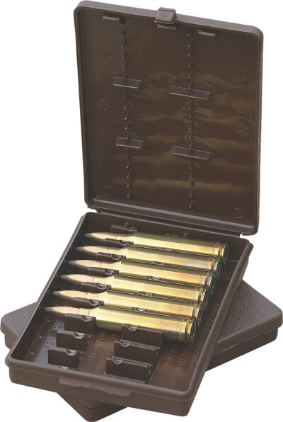 FLIP TOP RIFLE AMMO BOXES WALLET STYLE AMMO BOX 220 SWIFT-9X57 NORMA 9 ROUND BROWN
