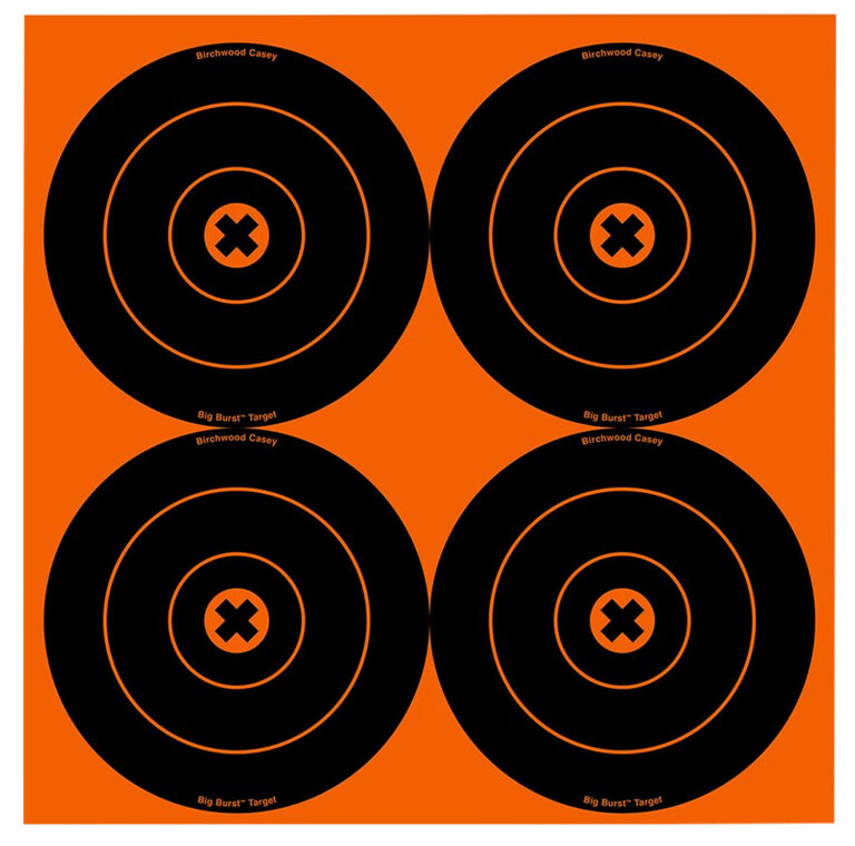 Birchwood Casey 36612 Big Burst Revealing Target Self-Adhesive Paper Black/Orange 6" Bullseye 12 Pack