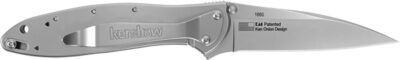 Kershaw 1660 Leek  3″ Folding Drop Point Plain Bead Blasted 14C28N Steel Blade, Bead Blasted 410 Stainless Steel Handle Includes Pocket Clip