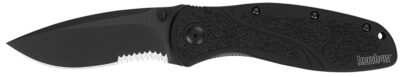 Kershaw 1670BLKST Blur  3.40″ Folding Drop Point w/Recurve Part Serrated Black DLC 14C28N Steel Blade Black Anodized Aluminum Handle Includes Pocket Clip