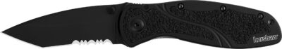 Kershaw 1670TBLKST Blur  3.40″ Folding Tanto Part Serrated Black DLC 14C28N Steel Blade Black Anodized Aluminum Handle Includes Pocket Clip