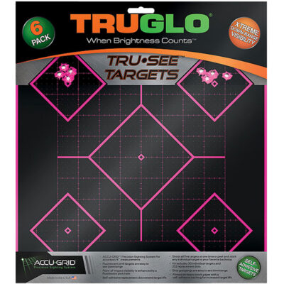 TruGlo TG14P6 Tru-See 5- Diamond Target Self-Adhesive Heavy Paper Black/Pink 12″x12″ 6 Pack