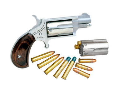 North American Arms 22MSC Mini-Revolver  22 LR/22 WMR 5 Shot 1.13″ Stainless Steel Barrel, Frame & Cylinder, Rosewood Birdshead Grip Exposed Hammer