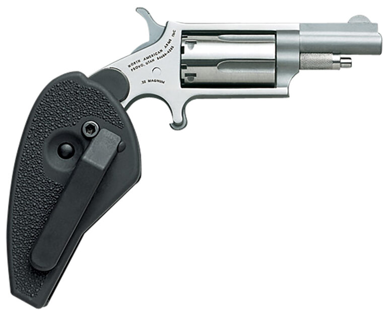 North American Arms 22MCHG Mini-Revolver  22 LR/22 WMR 5 Shot 1.63" Stainless Steel Barrel, Frame & Cylinder, Black Synthetic Holster Grip, Exposed Hammer