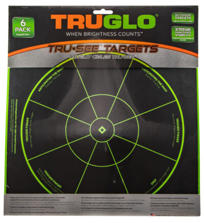 TruGlo TG15A6 Tru-See Handgun Diagnostic Self-Adhesive Heavy Paper Black/Green 12″x12″ Bullseye 6 Pack