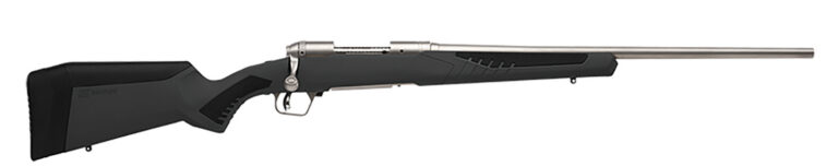 Savage Arms 57049 110 Storm Full Size 338 Win Mag 3+1 24" Matte Stainless Button-Rifled Barrel, Matte Drilled & Tapped Stainless Steel Receiver, AccuStock Matte Gray Synthetic Stock, Right Hand