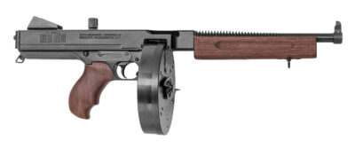 Thompson TA5 1927A-1 Lightweight Deluxe 45 ACP Caliber with 10.50″ Barrel, 50+1 Capacity (Drum), Black Hard Coat Anodized Metal Finish, American Walnut Grip Right Hand