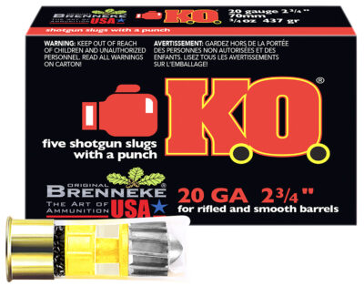 Brenneke SL202KO K.O.  20Gauge 2.75″ 3/4oz Slug Shot 5 Per Box/50 Case