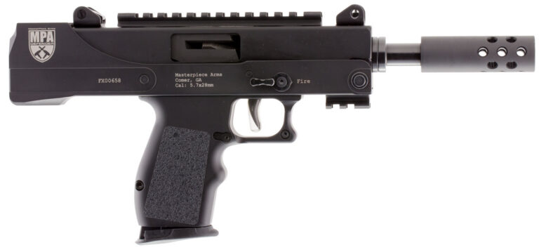 MasterPiece Arms 57DMG Defender  5.7x28mm 20+1 5" Threaded Barrel w/Muzzle Brake, Machined Aluminum Lower Receiver w/Picatinny Accessory Rail, Compatible w/FN 57 20rd & 30rd Magazines, Aluminum Grips