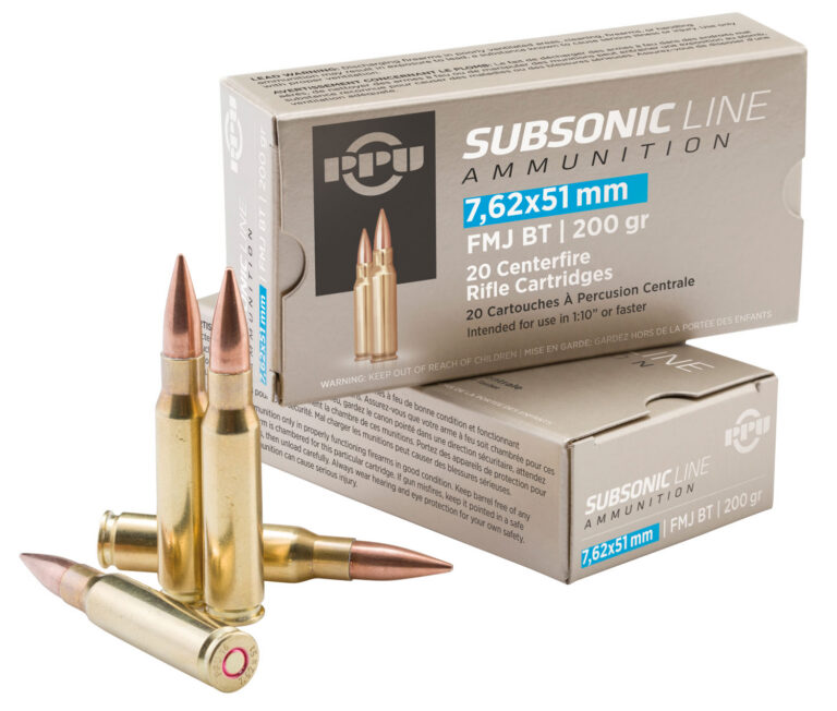 PPU PPS762 Subsonic  308 Win 200 gr Full Metal Jacket Boat Tail (FMJBT) 20 Bx/ 1