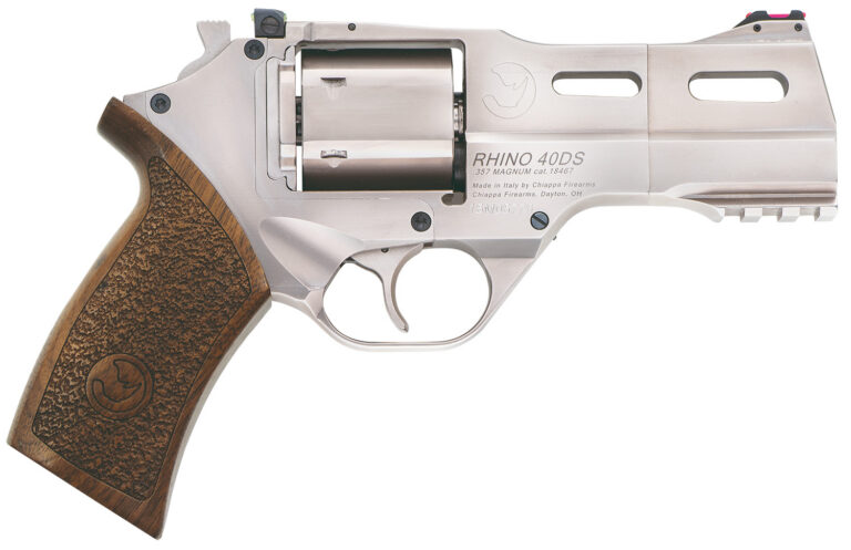 Chiappa Firearms CF340245 Rhino 40SAR *CA Compliant Medium Frame 357 Mag 6 Shot, 4" Nickel-Plated Steel Barrel & Cylinder, Nickel-Plated Aluminum Frame w/Picatinny Rail, Walnut Grip, Concealed Hammer