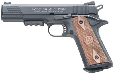 Chiappa Firearms 401101 1911-22 Custom 22 LR 10+1 5″ Blued Serrated Steel Slide w/Picatinny Rail & Beavertail Frame, Stippled Walnut Grip