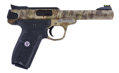 Smith & Wesson 10297 SW22 Victory Full Size Frame 22 LR 10+1 5.50″ Kryptek Highlander Match Grade Steel Barrel & Frame, Black Textured Grip, Thumb Safety