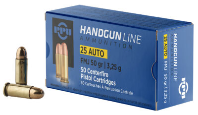 PPU 25 AUTO 50GR FMJ 50RD BOX 20 BOXES PER CASE