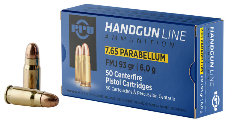 PPU PPH765P Handgun  7.65 Parabellum 93 gr Full Metal Jacket (FMJ) 50 Bx/ 20 Cs