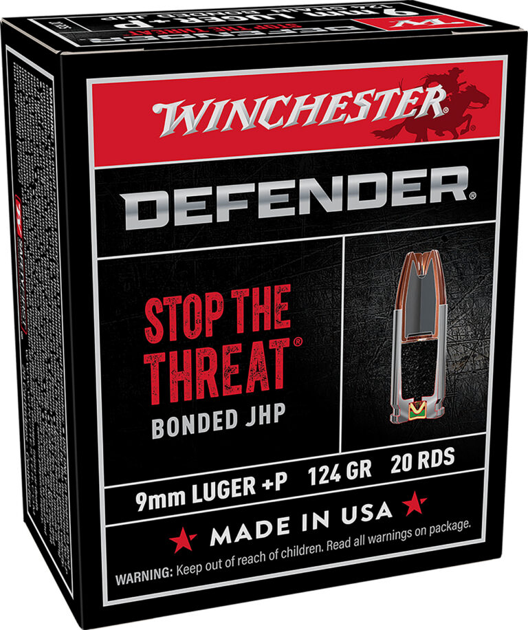 Winchester Defender Pistol Ammo 9mm Luger 124 gr. Bonded Jacket HP 20 rd.