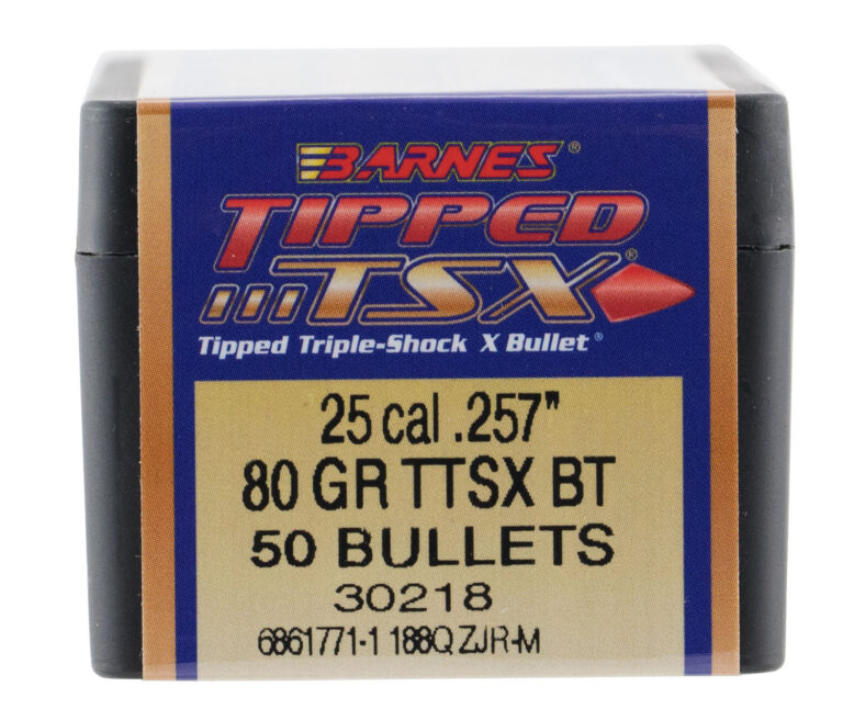 TIPPED TSX® 25 CAL (.308'') POLYMER TIP BOAT TAIL RIFLE BULLETS TIPPED TRIPLE SHOCK X 25 CALIBER (0.257'') BT 80GR 50/BOX