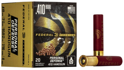 PREMIUM PERSONAL DEFENSE 410 BORE 2-3/4” #4 SHOT SHOTGUN AMMO PREMIUM PERSONAL DEF 410 BORE 2-3/4” 7/16OZ #4 SHOT 20/BOX