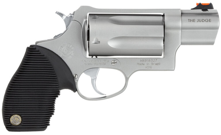Taurus 2441039TC Judge Public Defender Small Frame 45 Colt (Long Colt)/ 410 Bore 5rd 2" Matte Stainless Steel Barrel, Cylinder & Frame, Black Ribber Grip, Transfer Bar Safety, Exposed Hammer