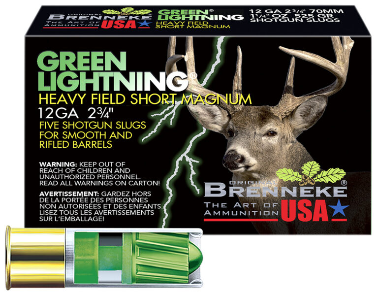 Brenneke SL122HFSGL Green Lightning  12 Gauge 2.75" 1 1/4 oz Slug Shot 5 Bx/ 50