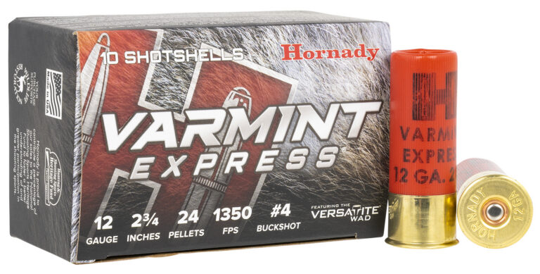 VARMINT EXPRESS 12 GAUGE 2-3/4'' #4 SHOT SHOTGUN AMMO VARMINT EXPRESS 12 GAUGE 2-3/4'' 24 PELLETS #4 SHOT 10/BOX