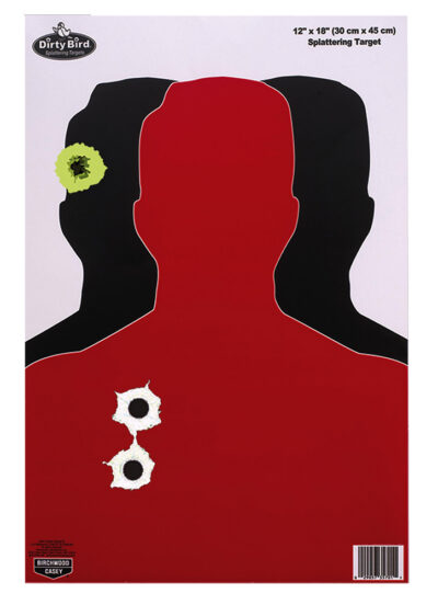 Birchwood Casey 35708 Dirty Bird  Silhouette Tagboard Hanging Pistol 12″ x 18″ Black/Red White Impact Splatter 8 Per Pkg