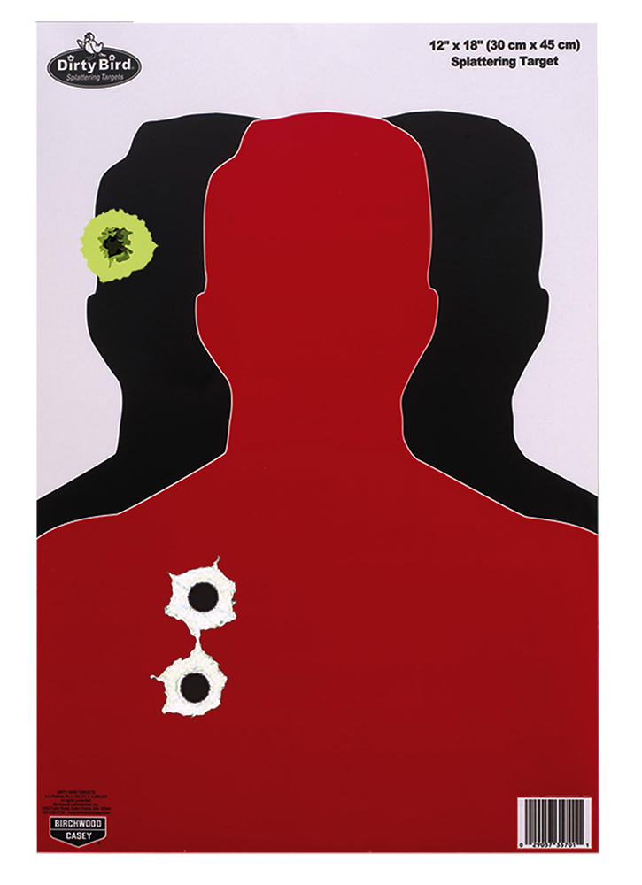 Birchwood Casey 35708 Dirty Bird Silhouette Tagboard Hanging Pistol 12" x 18" Black/Red White Impact Splatter 8 Per Pkg