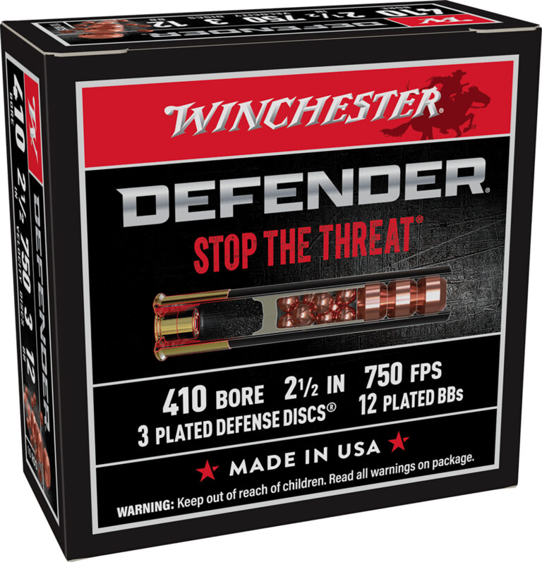 DEFENDER 410 BORE 2-1/2''/3'' SHOTGUN AMMO DEFENDER 410 BORE 2-1/2'' 3 DISC PROJECTILES #12 BB'S 10/BOX